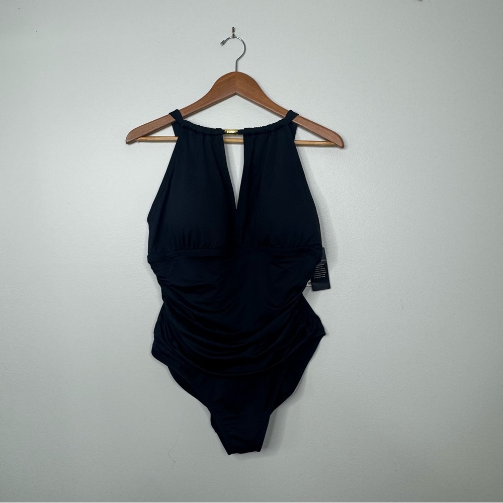 Lauren Ralph Lauren Halter Neck One Piece Swimsuit Gold Accent Size 18W
